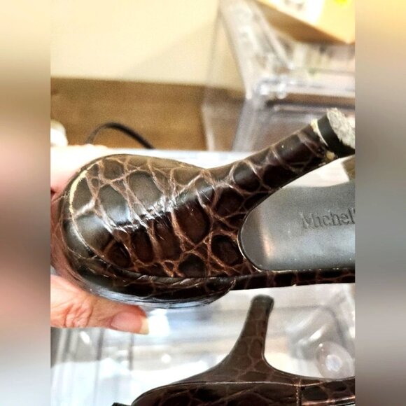Michelle D 8M Fudge Crocodile Closed Toe High Heels with Ankle Strap - Picture 9 of 15